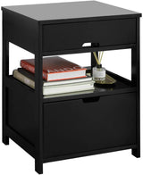 Modern Black Nightstand with Dual Drawers - Front View