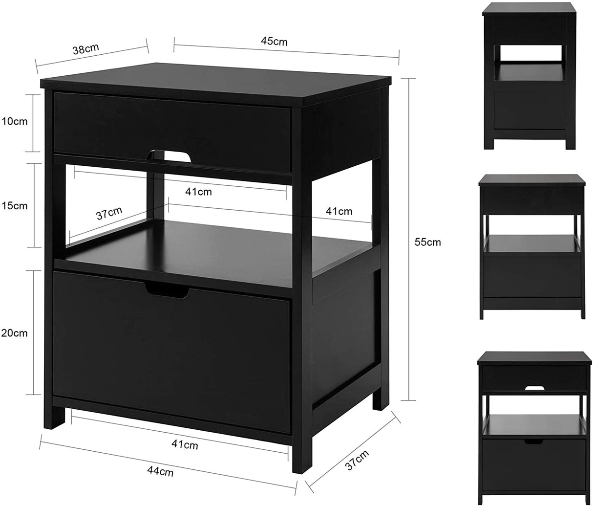Modern Black Nightstand with Dual Drawers