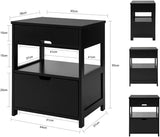 Modern Black Nightstand with Dual Drawers - Side View