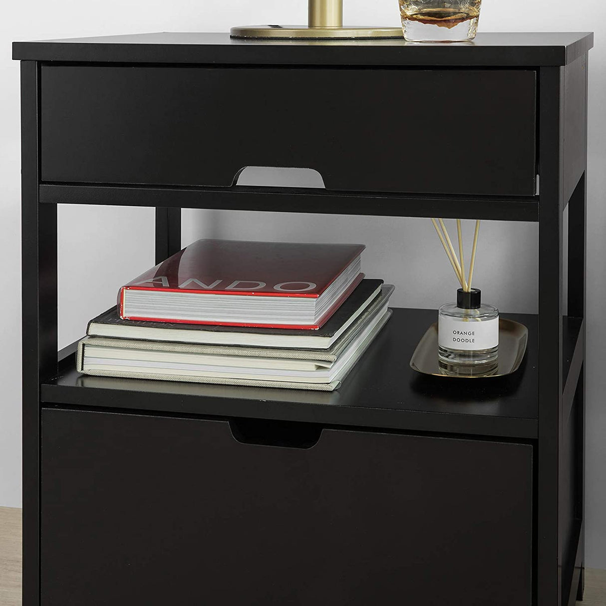Modern Black Nightstand with Dual Drawers