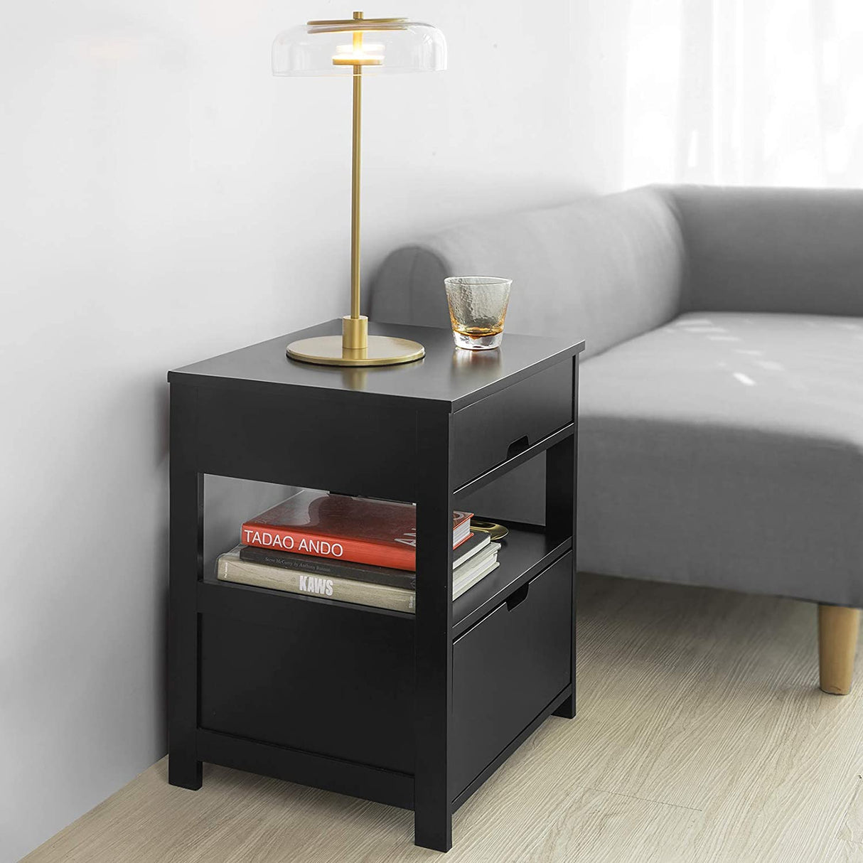 Modern Black Nightstand with Dual Drawers