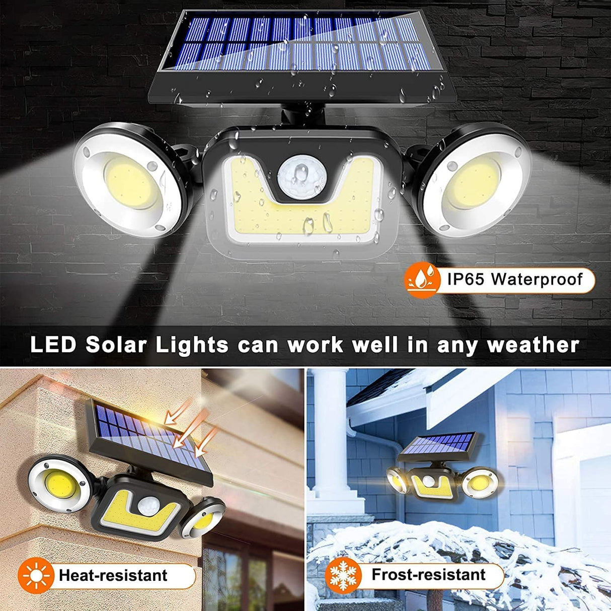 Triple-Head Solar Motion Sensor Lights for Outdoor Porch, Garden, and Patio