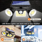 Triple-Head Solar Motion Sensor Lights for Outdoor Porch, Garden, and Patio - Top-Down View
