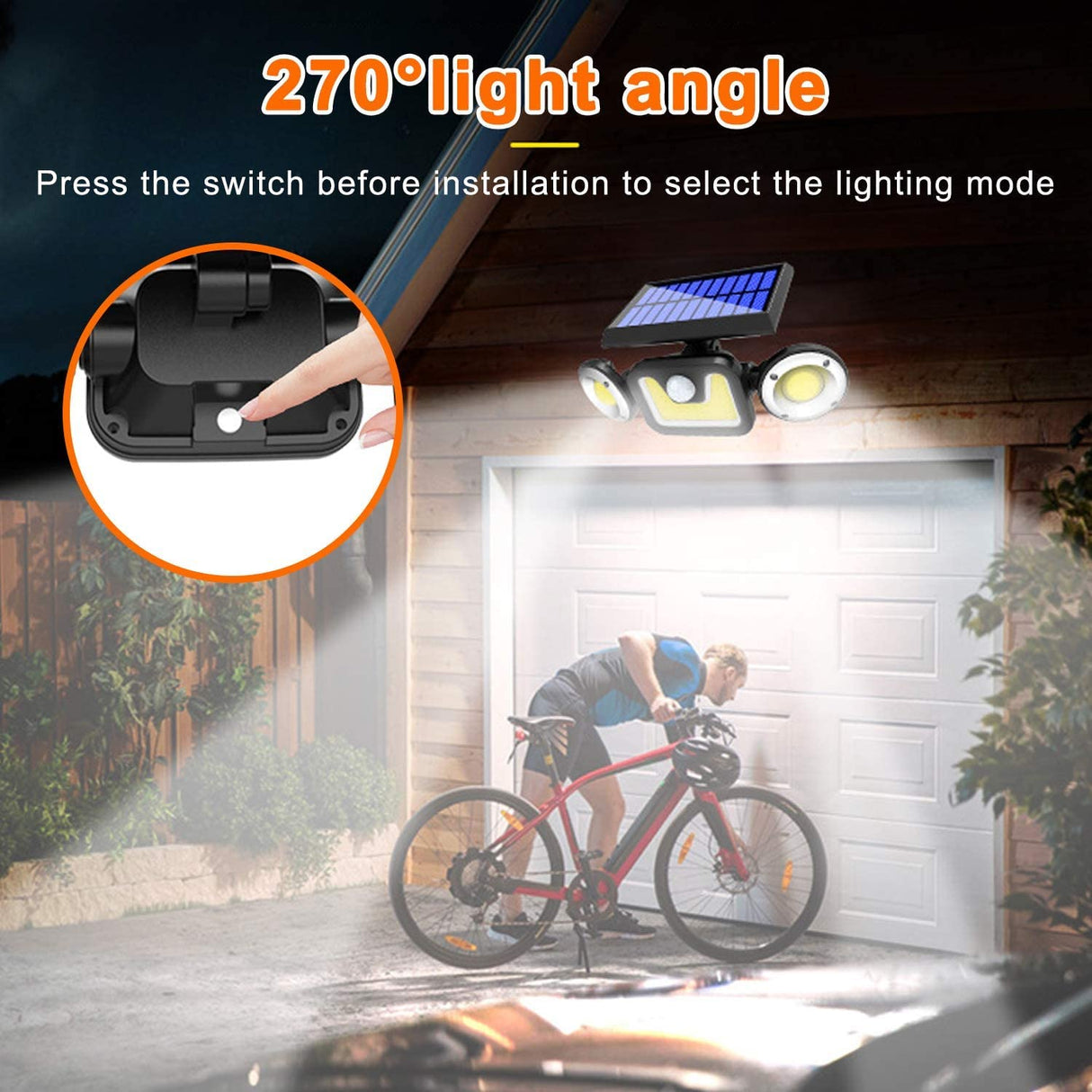 Triple-Head Solar Motion Sensor Lights for Outdoor Porch, Garden, and Patio