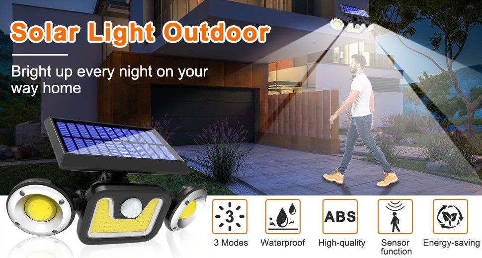 Triple-Head Solar Motion Sensor Lights for Outdoor Porch, Garden, and Patio