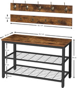 Industrial Design Entryway Shoe Rack with Coat Hooks Organizer (Brown) - 45-Degree Angle