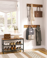 Industrial Design Entryway Shoe Rack with Coat Hooks Organizer (Brown) - Close-Up Angle