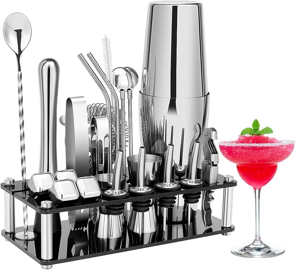 Professional 23-Piece Stainless Steel Boston Cocktail Shaker Set with Bar Tools for Mixology