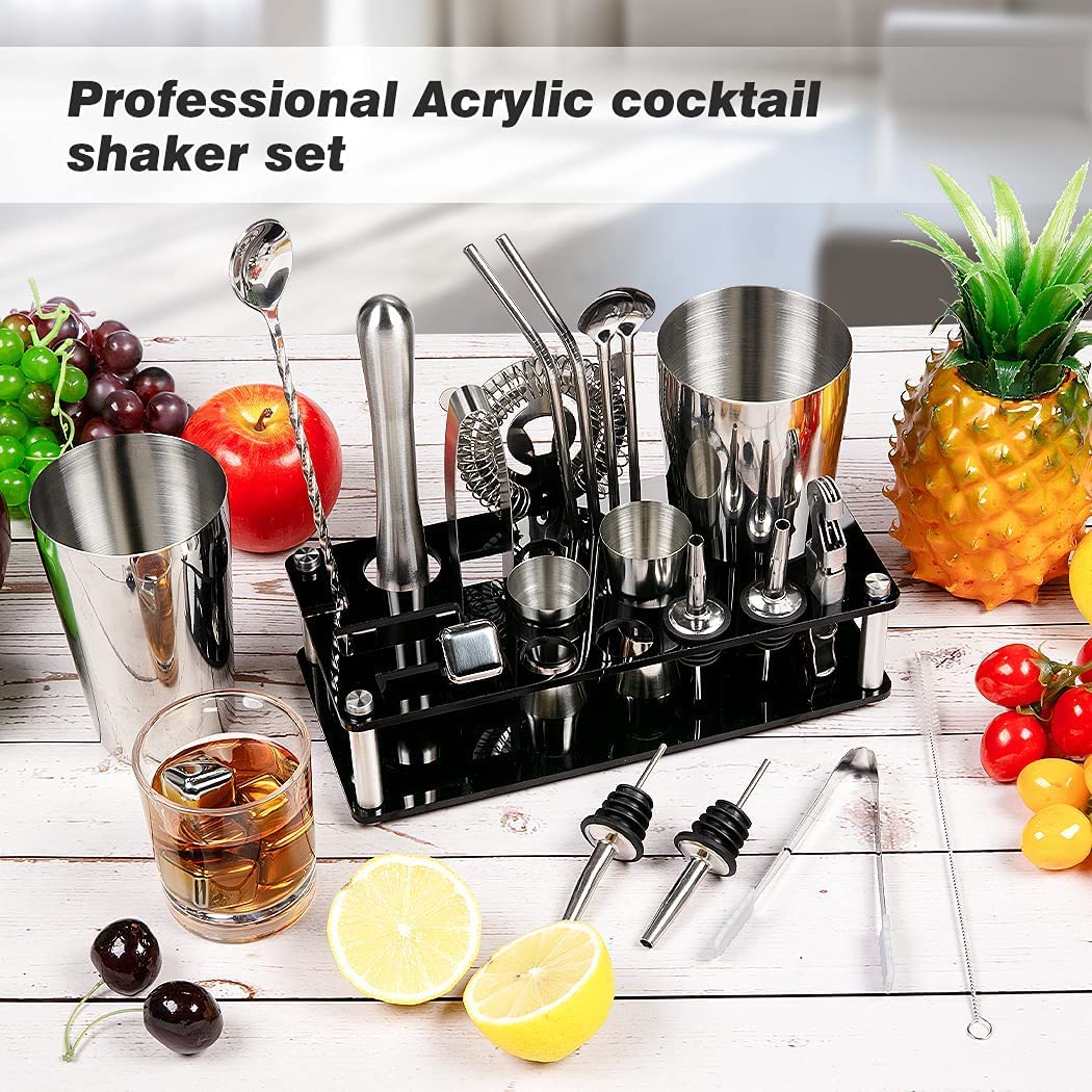 Professional 23-Piece Stainless Steel Boston Cocktail Shaker Set with Bar Tools for Mixology