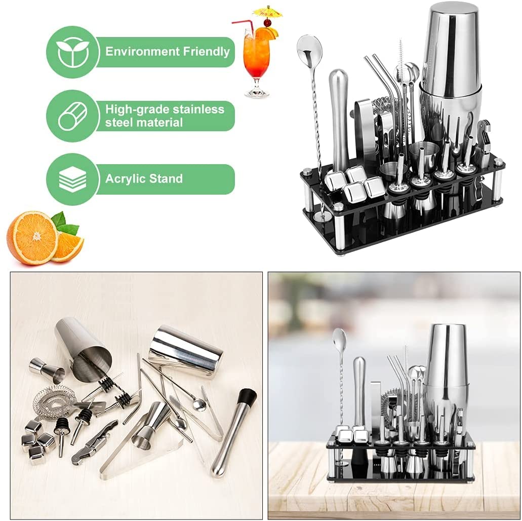 Professional 23-Piece Stainless Steel Boston Cocktail Shaker Set with Bar Tools for Mixology