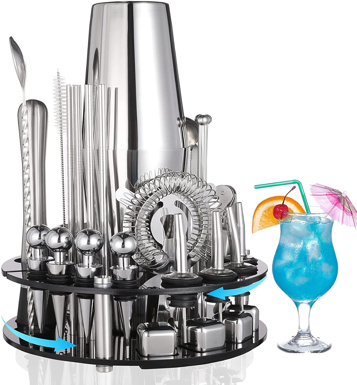 Deluxe 35-Piece Bar Tool Set with 360° Rotating Stand for Mixology Enthusiasts