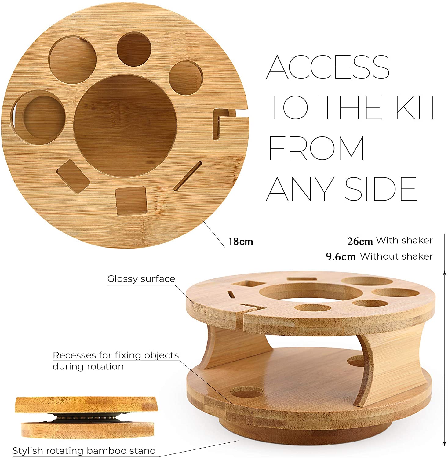 Elegant 10-Piece Stainless Steel Cocktail Shaker Set with Rotating Bamboo Stand