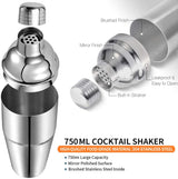 Elegant 10-Piece Stainless Steel Cocktail Shaker Set with Rotating Bamboo Stand - Rear View