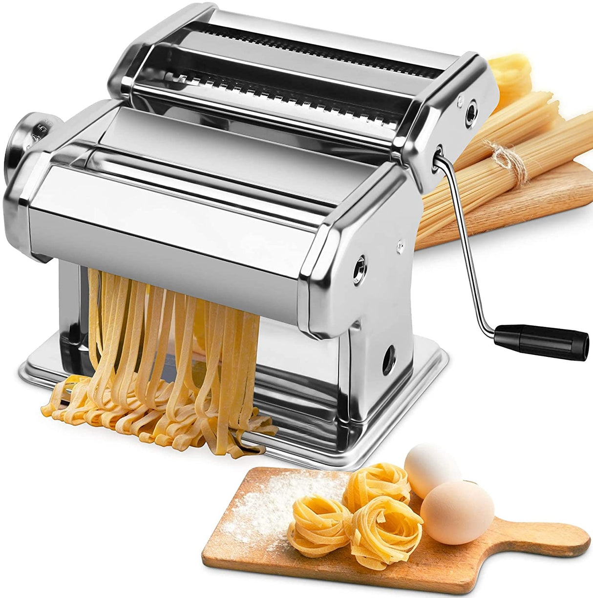 Manual Steel Pasta Machine with 8 Customizable Thickness Options