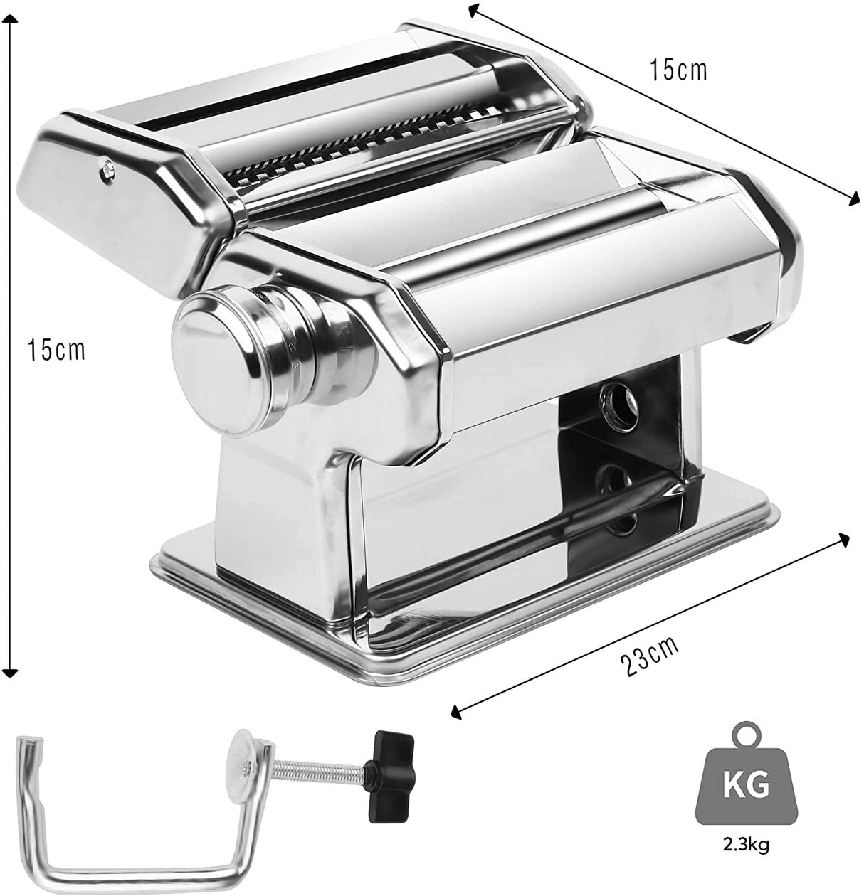 Manual Steel Pasta Machine with 8 Customizable Thickness Options