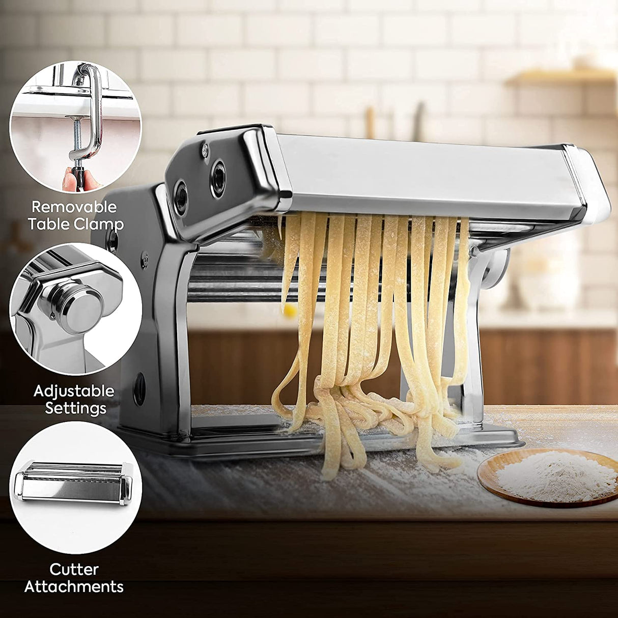 Manual Steel Pasta Machine with 8 Customizable Thickness Options