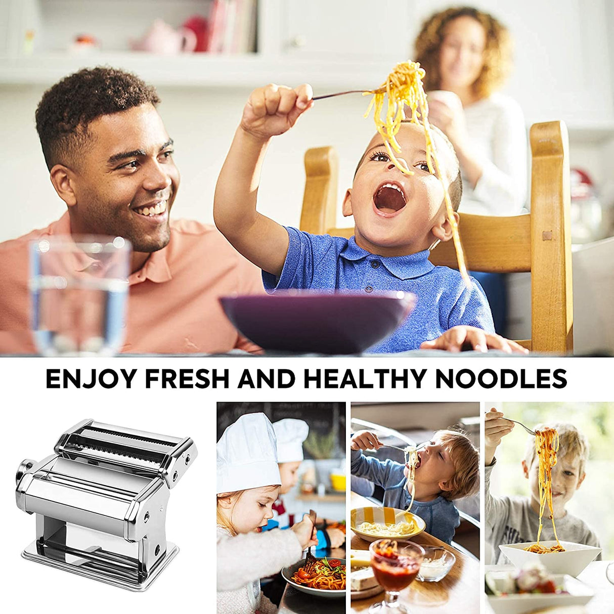 Manual Steel Pasta Machine with 8 Customizable Thickness Options