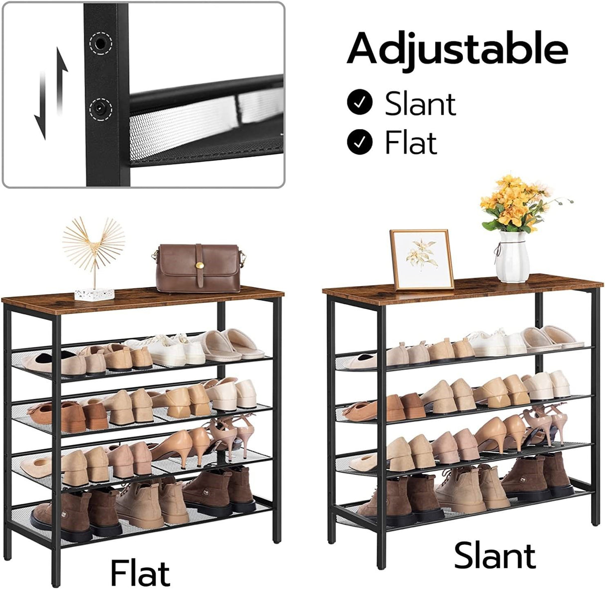 Compact 5-Tier Shoe Storage Bench with Industrial Design