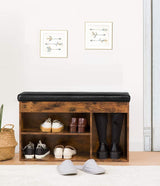 Shoe Storage Bench with Padded Cushion,Flip-Open Storage Box and Adjustable Shelf for Entryway and Living Room - Close-Up Angle
