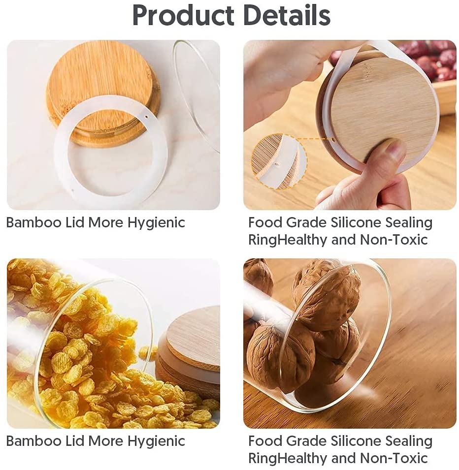 Set of 12 Airtight Glass Spice Jars with Bamboo Lids and Labels for Kitchen Storage (350 ml)