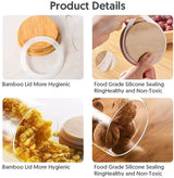 Set of 12 Airtight Glass Spice Jars with Bamboo Lids and Labels for Kitchen Storage (350 ml) - 45-Degree Angle