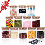 Set of 12 Airtight Glass Spice Containers with Bamboo Lids and Labels (250 ml) for Kitchen Organization