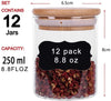 12 Pieces Glass Spice Jars for Kitchen Canisters with Airtight Bamboo Lids and Labels (250 ml)