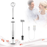 Rechargeable Silver Handheld Electric Milk Frother with 3 Speed Settings - Front View