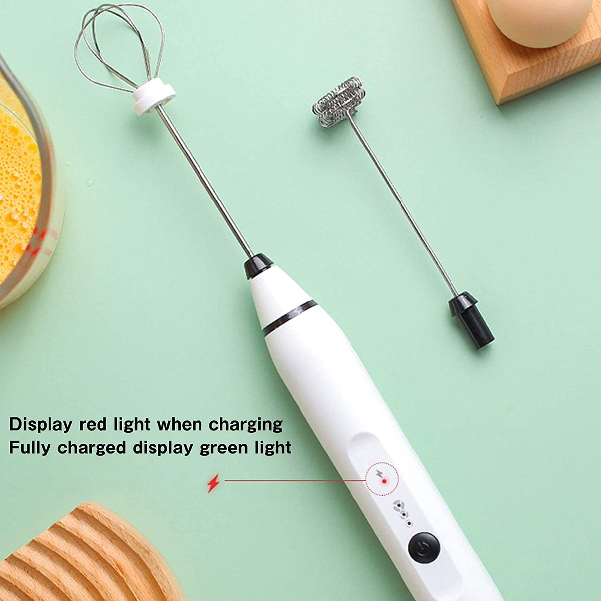 Rechargeable Silver Handheld Electric Milk Frother with 3 Speed Settings
