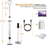 Rechargeable Silver Handheld Electric Milk Frother with 3 Speed Settings - Rear View