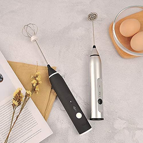 Rechargeable Silver Handheld Electric Milk Frother with 3 Speed Settings