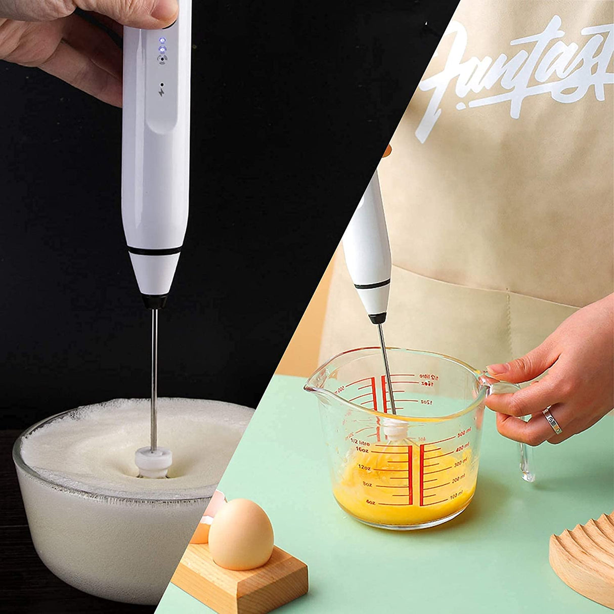 Rechargeable Silver Handheld Electric Milk Frother with 3 Speed Settings