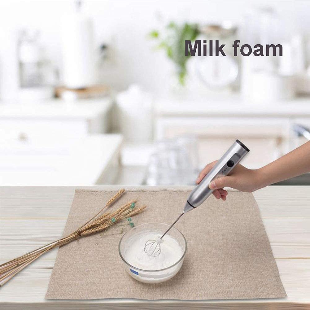 Rechargeable Silver Handheld Electric Milk Frother with 3 Speed Settings