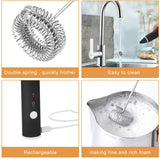 Black USB Rechargeable Handheld Milk Frother with 3 Speed Settings - 45-Degree Angle
