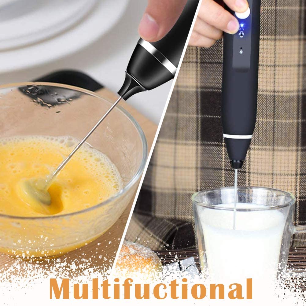 Black USB Rechargeable Handheld Milk Frother with 3 Speed Settings