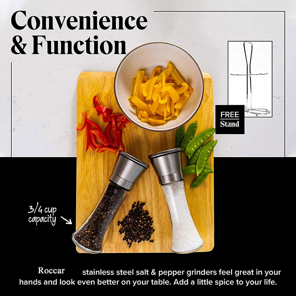 Sleek Glass and Stainless Steel Salt & Pepper Mill Duo