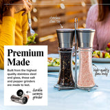Sleek Glass and Stainless Steel Salt & Pepper Mill Duo - Front View
