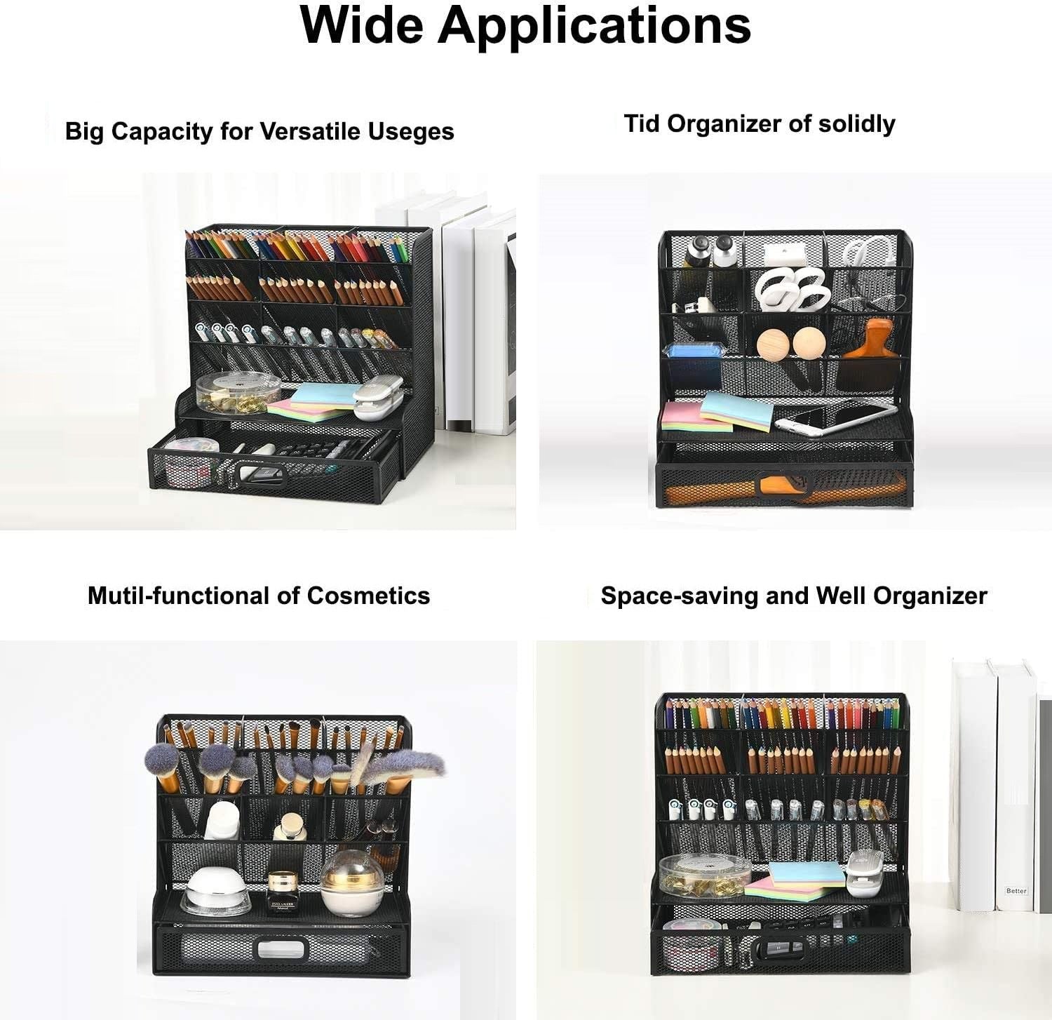 All-in-One Mesh Desk Organizer for Home and School Use