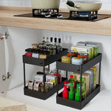 Compact 2-Tier Under Sink Storage Rack for Kitchen and Bathroom Organization - Rear View