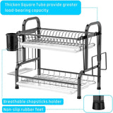 Stainless Steel 2-Tier Dish Drying Rack with Utensil Holder, Cutting Board Holder and Dish Drainer for Kitchen Counter (Black) - Top-Down View