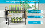 Stainless Steel 2-Tier Dish Drying Rack with Utensil Holder, Cutting Board Holder and Dish Drainer for Kitchen Counter (Black) - Low Angle