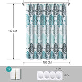 Modern Bathroom Shower Curtain Set with 12 Hooks - 180 x 180 cm - Rear View