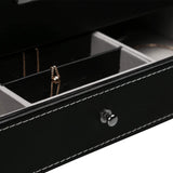 Elegant 12-Slot Lockable PU Leather Watch and Jewelry Organizer Box (Black) - 45-Degree Angle
