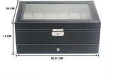 Elegant 12-Slot Lockable PU Leather Watch and Jewelry Organizer Box (Black) - Rear View