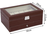 Elegant Brown Lockable PU Leather Watch and Jewelry Organizer with 12 Slots - Top-Down View
