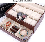 Elegant Brown Lockable PU Leather Watch and Jewelry Organizer with 12 Slots - Close-Up Angle
