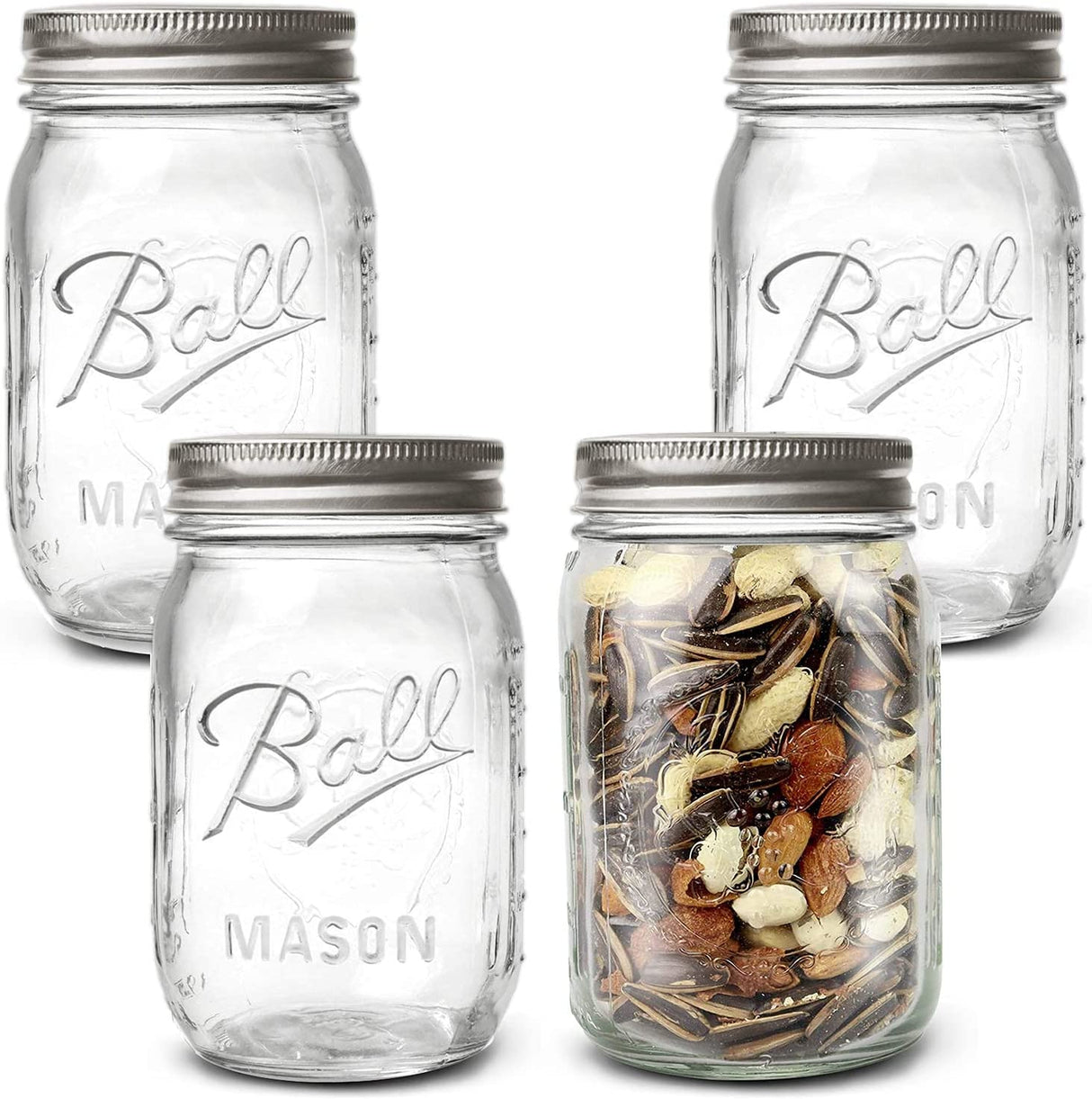 Set of 4 Airtight 480ml Glass Mason Jars for Spice Storage with Labels