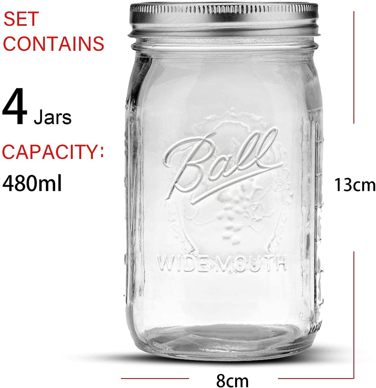 Set of 4 Airtight 480ml Glass Mason Jars for Spice Storage with Labels