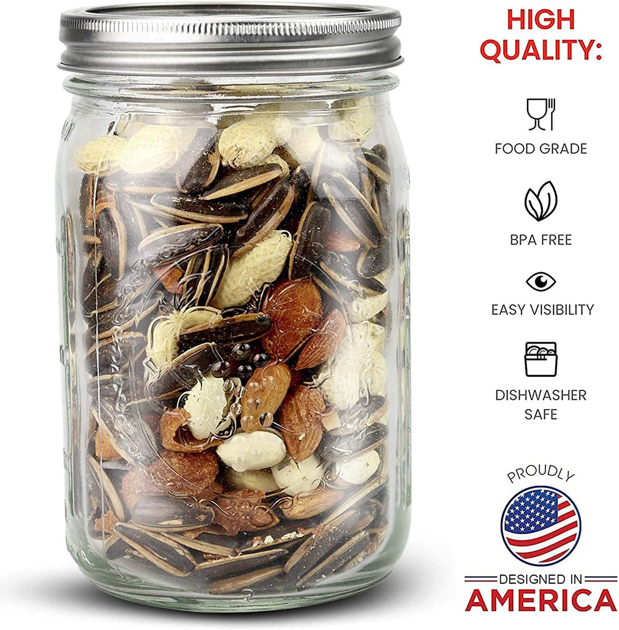 Set of 4 Airtight 480ml Glass Mason Jars for Spice Storage with Labels