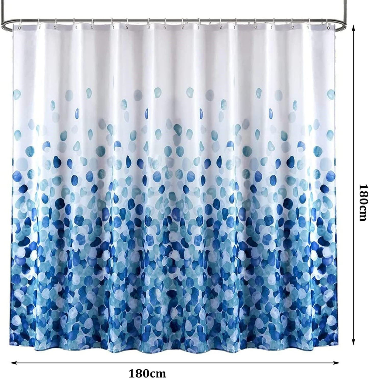Stylish Blue Shower Curtain with 12 Hook Set for Bathrooms - 180 x 180 cm